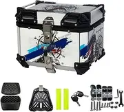 Aluminum Motorcycle Helmet Box Motorbike Trunk Top Case Travel Luggage Storage Box Universal Motorbike Tail Box Tool(White-B-65L)
