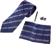 [Zasel] Mens Navy, Black & Red Checkered Matching Neck Tie, Pocket Square, Cuff Links And Tie Clip Set Navy, Black, Red, White