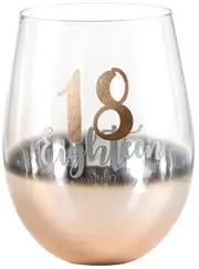 Rose Gold Stemless 18th Birthday Wine Glass