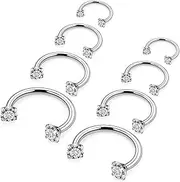 [Hnxnskt] Horseshoe Nose Ring Surgical Steel Double Stud Nose Ring 16g Lip Rings Cubic Zirconia Daith Piercing Jewelry for Women Inner Diameter 6/8/10/12mm 8 Pieces