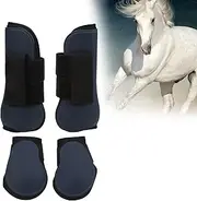 [JOROBURO] 4Pcs Horse Tendon Boots, PU Elastic Shock Absorbing Protective Front Hind Horse Leg Guard, Adjustable Horse Protective Boots for Off Road Competitions(L)