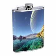 Space Planet Sea Em2 Flask 8oz Stainless Steel Hip Drinking Whiskey