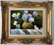 Original Oil Painting - Brilliant Impressionist Roses - in Ornate Gold Frame