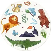 Round Kids Play Rug, Cute Animals Playmat Zoo Theme, Jungle Bedroom Decor, Super Soft Plush Non Slip Area Rug, Washable Crawling Floor Mat for Kids Room Bedroom Playroom Nursery Home(100cmX100cm)