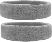 [Generic] 2 Pack Sweatbands Sports Headband for Men & Women, Moisture Wicking Hairband Athletic Towel Headbands Cotton Head Sweat Bands for Running, Cycling, Yoga, Spa (Grey)