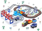 [cute stone] Toy Train Set for Toddler, Train Track Set with Cars, Electric Train with Realistic Sound, Train Track Playset for 3 4 5 Years Old Girls & Boys
