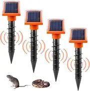 BAIFULAI Pack of 4 Solar Mole Repellent, Ultrasonic Vole Repellent, IP66 Waterproof, Vole Repeller for Mole, Gopher, Snakes, Vole and Other Pests