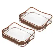 2Pcs S Size Clear PVC Toiletry Bag Makeup Pouch with Zipper, Brown