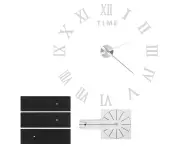 DIY Wall Clock Roman Numerals Frameless Mirror Surface Wall Clock Home Living Room DecorSilver