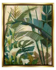 Tropical Jungle Plant Leaves Framed Floater Canvas Wall Art by Elaine Vollherbst-Lane