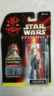 Star Wars Episode I: Jar Jar Binks with Gungan Battle Staff Action Figure NIP