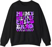 [Generic] Purple Up for Military Kids in My Military Child Era Month Sweatshirt for Adults Crew Neck Long Sleeve Pullover