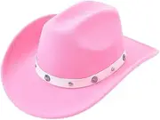 YFVFAGDMKV Pink Cowboy Hat for Women's Lady Felt Cowgirl Hats Party Dress Cap Classic Rolled Western Cowboy Hat(3)