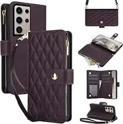 [Asuwish] Mobile Phone Case for Samsung Galaxy S24 Ultra 5G Case with Strap, Protective Film, Card Slot, Foldable, Leather Wallet, Stand, S24Ultra 24S, S 24, 24 Ultra Mobile Phone Cases, Protective