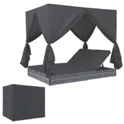 Sun Lounge Bed Outdoor Lounger w/ Canopy Patio Garden Furniture 2 Seater Sofa