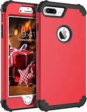 BENTOBEN for iPhone 8 Plus/7 Plus Case, 3 in 1 Hybrid Hard Plastic Soft Rubber Heavy Duty Rugged Bumper Shockproof Full-Body Protective Phone Cover, Red/Black