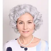 ColorGround Old Lady Granny Silver White Curly Wig 100 Days of School