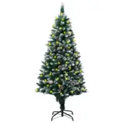 NNEVL Artificial Christmas Tree LEDs&Pine Cones&White Snow 180 cm