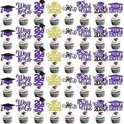 Graduation Cupcake Toppers 2025 Graduation Decorations Class of 2025 Cupcake Picks Graduation Cupcake Toppers 2025 Cupcake Toppers Graduation Party Decorations 2025 (40Pcs Purple Glitter)