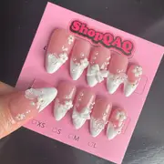 Handcrafted Spring/Summer Nude & White Floral Press-On Nails - 'Fairy Blossom' Collection