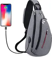 Sling Backpack Chest Bag, iCozzier Water Repellent Multipurpose Crossbody Shoulder Bag Anti-theft Travel Sports Gym Casual Daypack with USB Charging Port & Headphone Hole, Grey