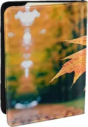 [GaxfjRu] Autumn Pattern Print Leather Passport Holder Covers Case, Waterproof Travel Wallet Passport Holder for Women Men, Black, One Size