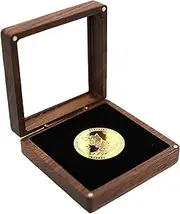 4.1x4.1x1.6 Inch Challenge Coin Holder Display, Walnut Wood Protective Case with Clear Top Cover & Magnetic Closure