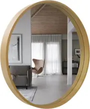 Round Wall Mirror, Circle Mirror with Wood Frame 27.6 Inch Rustic Accent Decor M