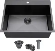 25X18 Inch Black Drop in Kitchen Sink, 25 Inch Gunmetal Black Bar RV Laundry Uti