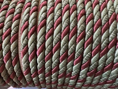 Wine & Sage Green Lip Cord Braid Gimp Trim 3/8" wide x 2 Yard increments