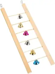 CORHAD Bird Cage Wooden Ladder for Budgies Hangable Climbing Perch with Bells for Parrots Cockatiels Birds Durable Natural Wood Design Long