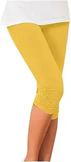 [Generic] Women's Stretch Capri Yoga Pants High Waist Tummy Control 7/8 Crop Leggings Solid Color Soft Workout Running Pants