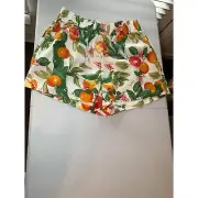 Cynthia Rowley Floral Print Shorts Linen Blend Elastic Waist Summer Large
