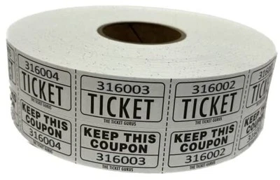 The Ticket GURU-Large Number Raffle 50/50 TICKETS-2000/ROLL (White)