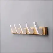 Coat Rack Wall Mount Bamboo Wood Hanging Clothes Hook Wall Clothes Hanger Living Room Furniture Foyer Bedroom Wall Door Coat Racks Wall Coat Hooks(White,Large)