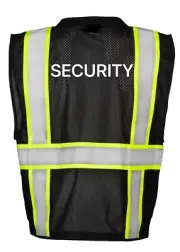 SECURITY SAFETY BLACK VEST-L-MESH VEST 2" SILVER REFECTOR ON 3"LIME GREEN