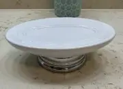 Soap Dish White Ceramic With Silver Tone Base Oval New