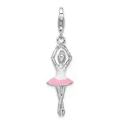 Sterling Silver Amore La Vita Rhodium-Plated Polished 3-D Enameled Ballerina Charm With Fancy Lobster Clasp
