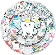 50 Packs Tooth Stickers Water Bottles Laptop Phone Motorcycle Computer Guitar Skateboard Hydroflasks Tooth Vinyl Sticker Waterproof Aesthetic Trendy Decals for Teens Girls Adults
