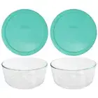 Pyrex 7203 7-Cup Glass Food Storage Bowl w/ 7402-PC Light Green Lid (2-Pack)