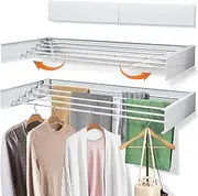 HOMIEST Laundry Drying Rack Collapsible, Wall Mounted Drying Rack, 31.5" Wide, 13.2 Linear Ft, 5 Aluminum Rods, 60 lb Capacity, Laundry Racks for Drying Clothes with Wall Template Screwdriver Bit