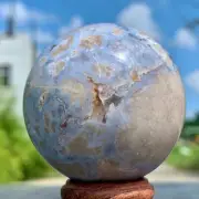 182G Natural Sakura Flower Agate QUARTZ Sphere Crystal Ball Healing