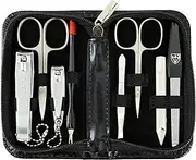 3 Swords Germany - brand quality 8 piece manicure pedicure grooming kit set for professional finger & toe nail care scissors clipper fashion leather case in gift box, Made in Solingen Germany (werhe Black