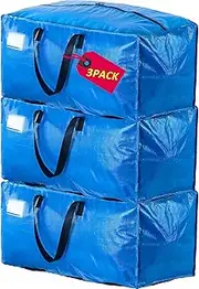 AlexHome Moving Bags Heavy Duty,Extra Large Packing Bags for Moving,Reusable Plastic Moving Totes,Clothes Storage Containers,Moving Supplies Bins,Compatible with Ikea Frakta Cart (Blue,Set of 3)