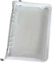 A5 Binder Pocket PVC Cover Notebook Shell with Zipper, Waterproof Sparkling A5 6 Ring Loose Leaf Binder Wallet for Cash Budget System, Journaling, Planner (10'' x 7'', White)