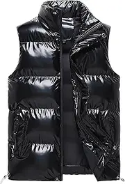 [JEShifangjiusu] Mens Winter Outdoor Warm Vest Stand Up Collar Zipper Down Sleeveless Jacket Pull Rope Hem Tank Top