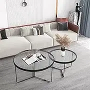 Modern Living Room Coffe Table Round Glass Coffee Tables for Living Room Nesting Set of 2, Modern Light Luxury Sofa Table for Living Room Center Table w/Tempered Glass Smooth Top & Sturdy Me