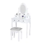 Carved Dressing Vanity Table Set with Mirror&amp;Stool- White