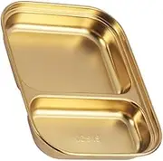 Hoement Stainless Steel Divided Plate 2 Grids Student Food Storage Plate - for Diet Health and Easy Serving