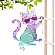 Cat Sun Catcher for Window, Kitten Pendant, Acrylic Colorful Wall Art Pendant Decoration for Kitchen Garden Window Panels Cat Lover